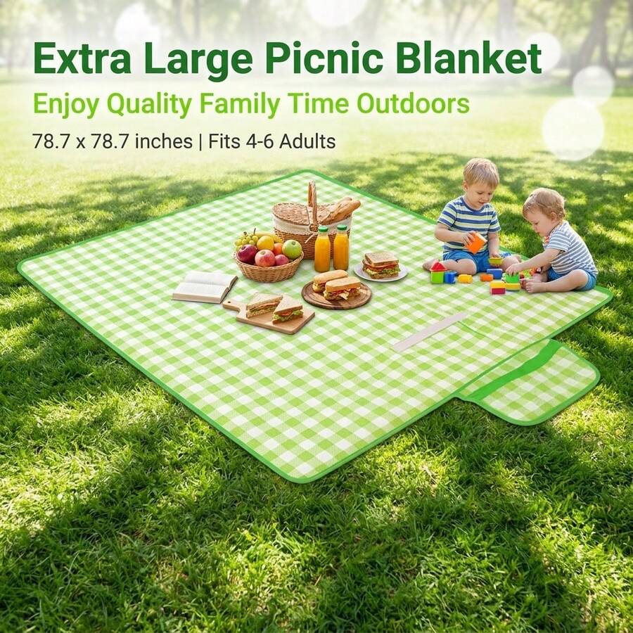 Outdoor Camping Mats Large - Waterproof Foldable Checkered Picnic Mat, Extra